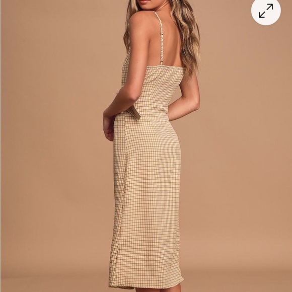 Lulus Sunshine On the Mind Mustard Yellow Gingham Wrap Midi Dress Small - Picture 2 of 7